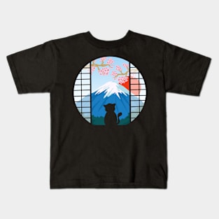 Cat in mt. Fuji Kids T-Shirt